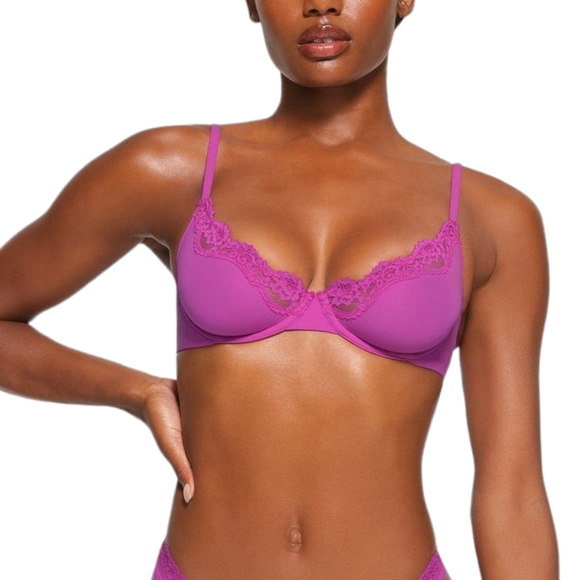 Skims 44D Fits Everybody Lace Unlined Scoop Bra Lollipop Purple - Picture 2 of 7